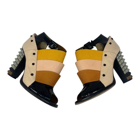 Fendi Tricolor Lizard Leather Peep Toe Ankle Booties Size 39 - Picture 2 of 12